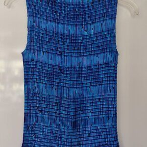 Vintage Nicola Cobalt Blue Shiny Pleated Crinkle Sleeveless Top